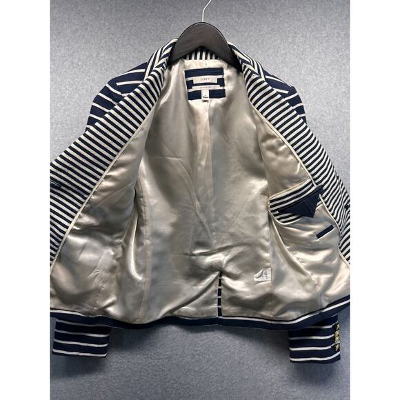 J Crew Womens Blazer Jacket Navy and Cream Stripe Gold Buttons Pockets Size 2 - Picture 9 of 15